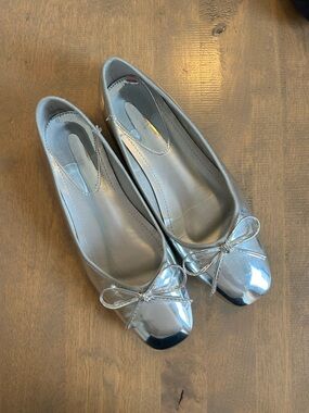 Silver Ballet Flats with Bow
